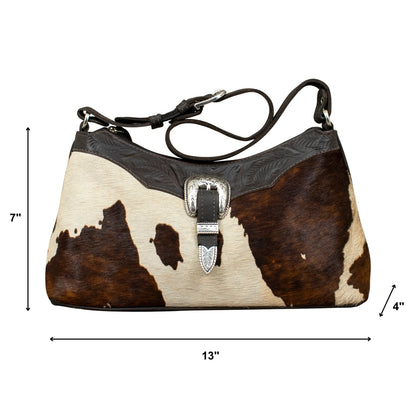 American West Cowtown Zip-Top Shoulder Bag with Hair-On Hide