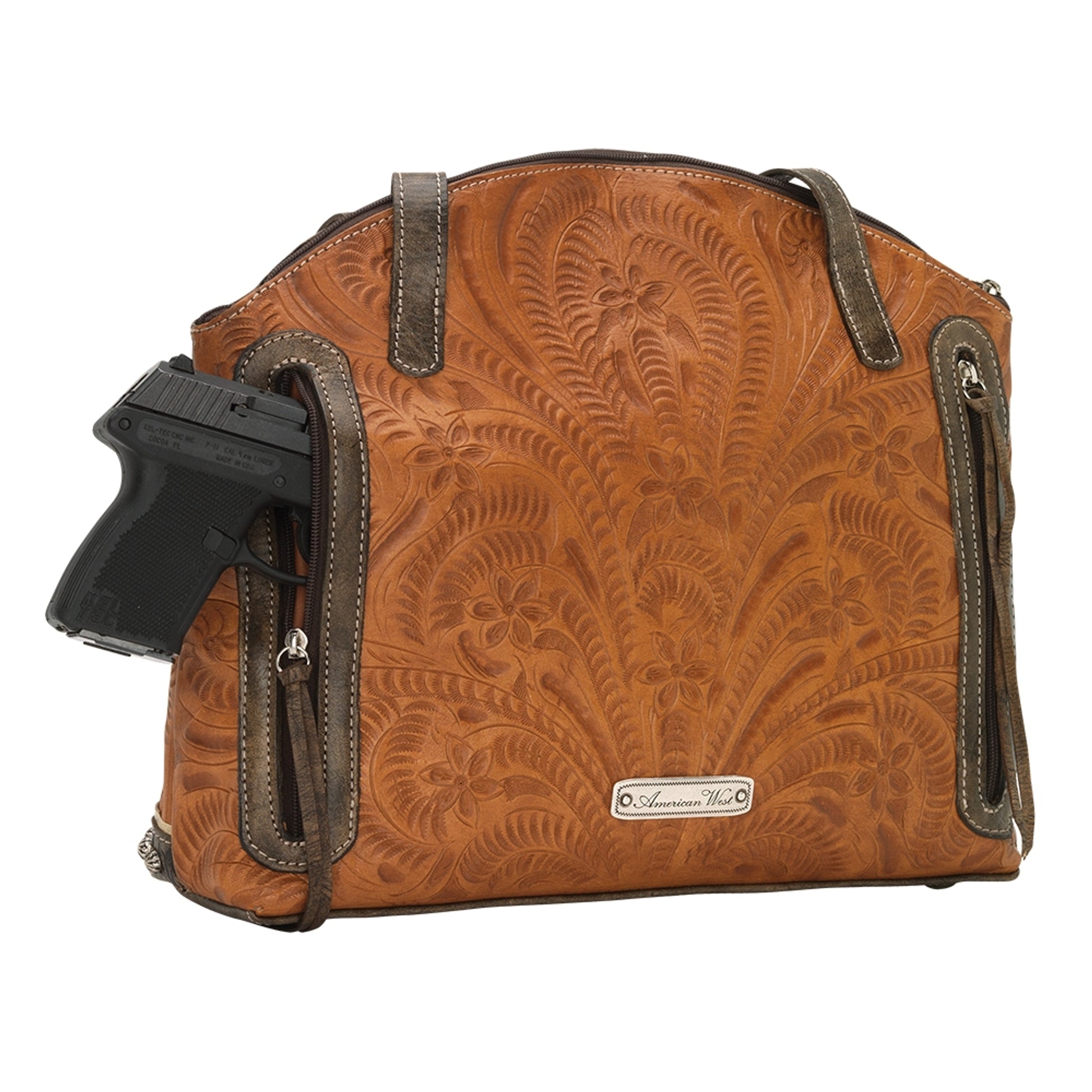 American West Annie's Secret Collection Zip Top Half Moon Tote with Conceal Carry Pocket on Back