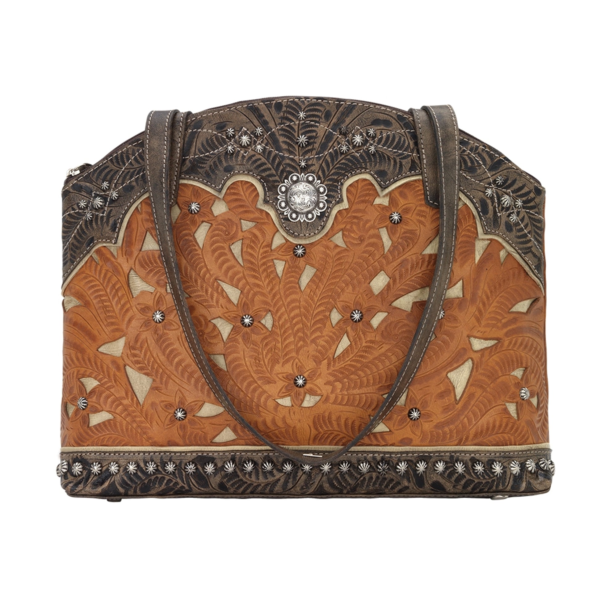 American West Annie's Secret Collection Zip Top Half Moon Tote with Conceal Carry Pocket on Back
