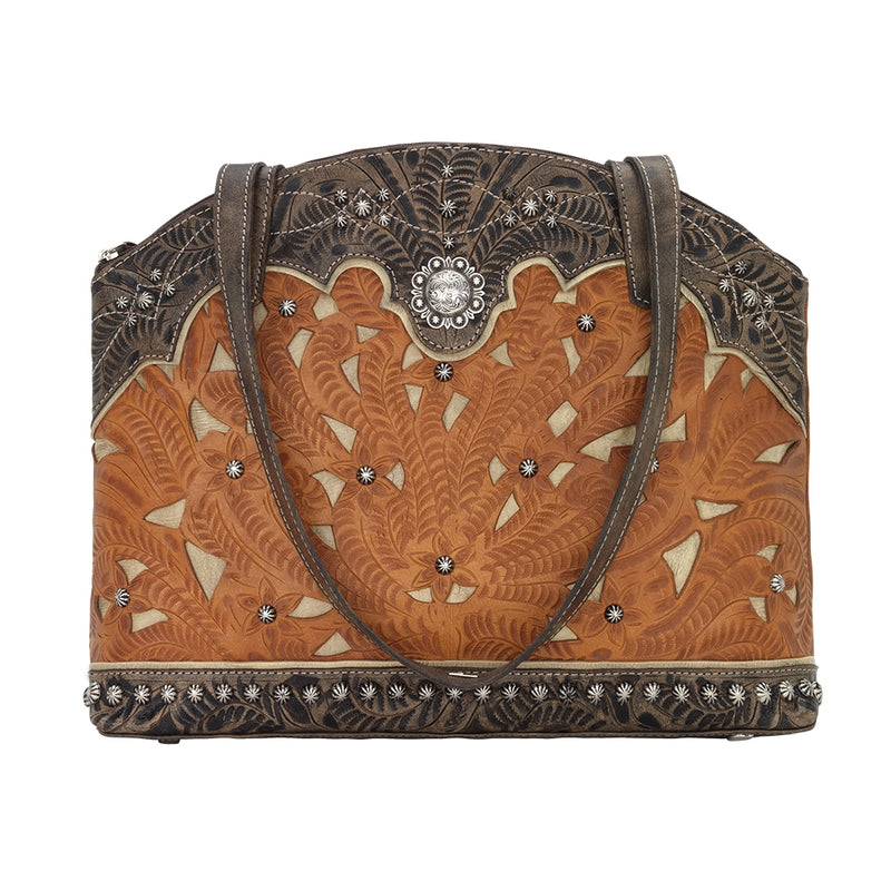American West Annie's Secret Collection Zip Top Half Moon Tote with Conceal Carry Pocket on Back