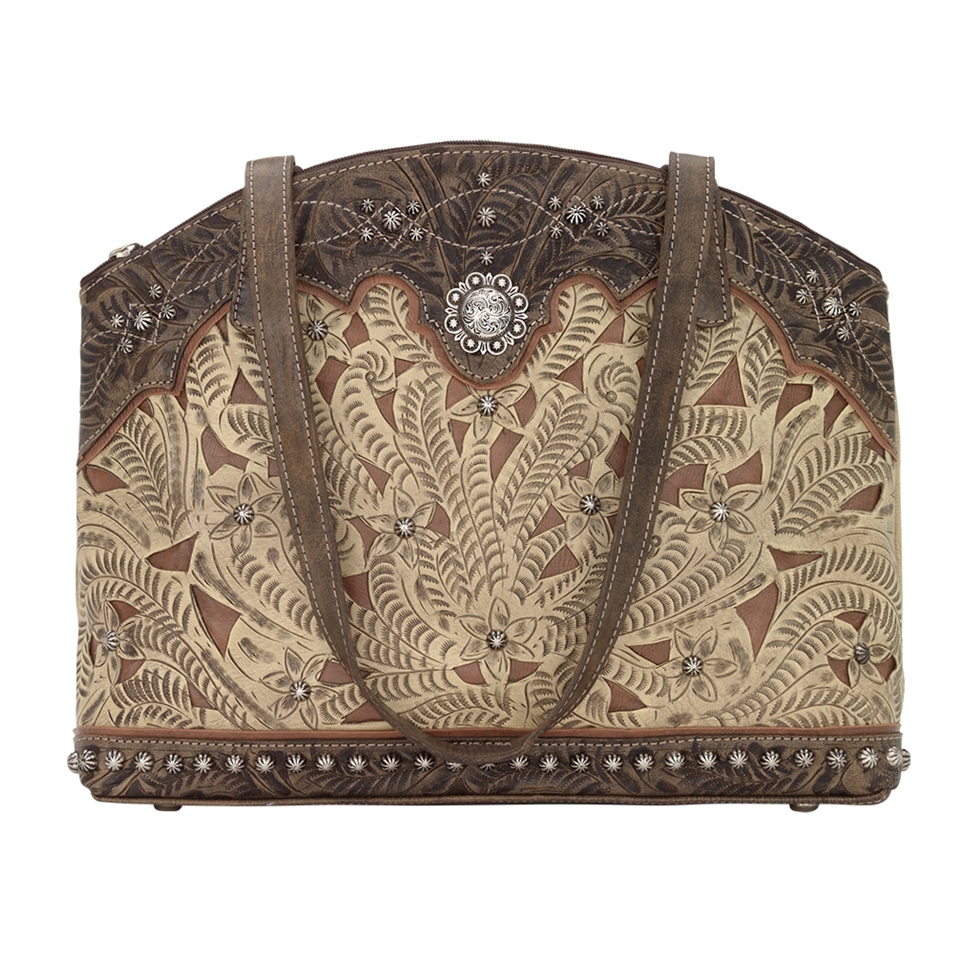 American West Annie's Secret Collection Zip Top Half Moon Tote with Conceal Carry Pocket on Back