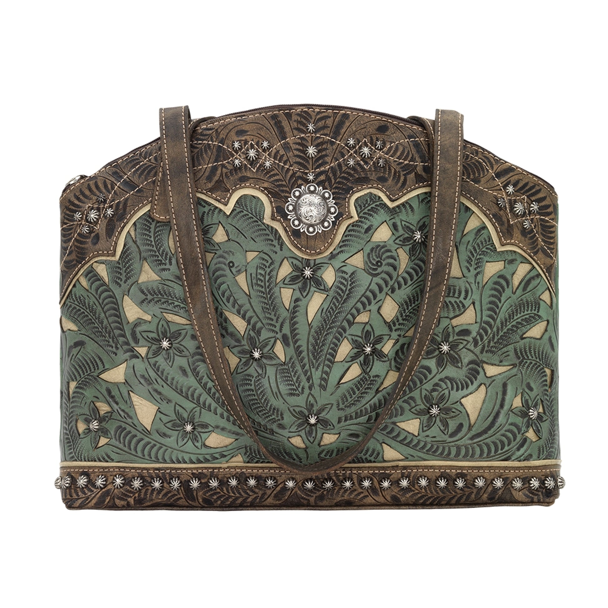 American West Annie's Secret Collection Zip Top Half Moon Tote with Conceal Carry Pocket on Back