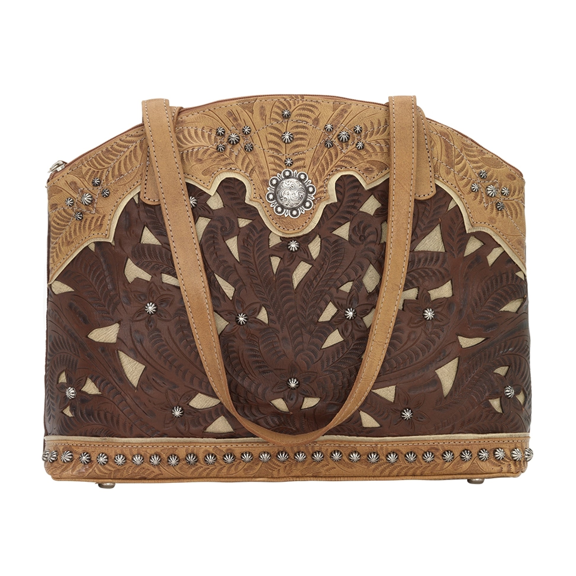 American West Annie's Secret Collection Zip Top Half Moon Tote with Conceal Carry Pocket on Back