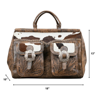 American West Cowtown Zip-Top Duffel Bag with Hair-On Hide