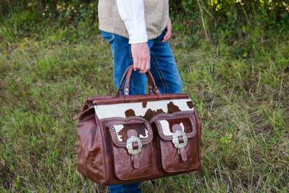 American West Cowtown Zip-Top Duffel Bag with Hair-On Hide