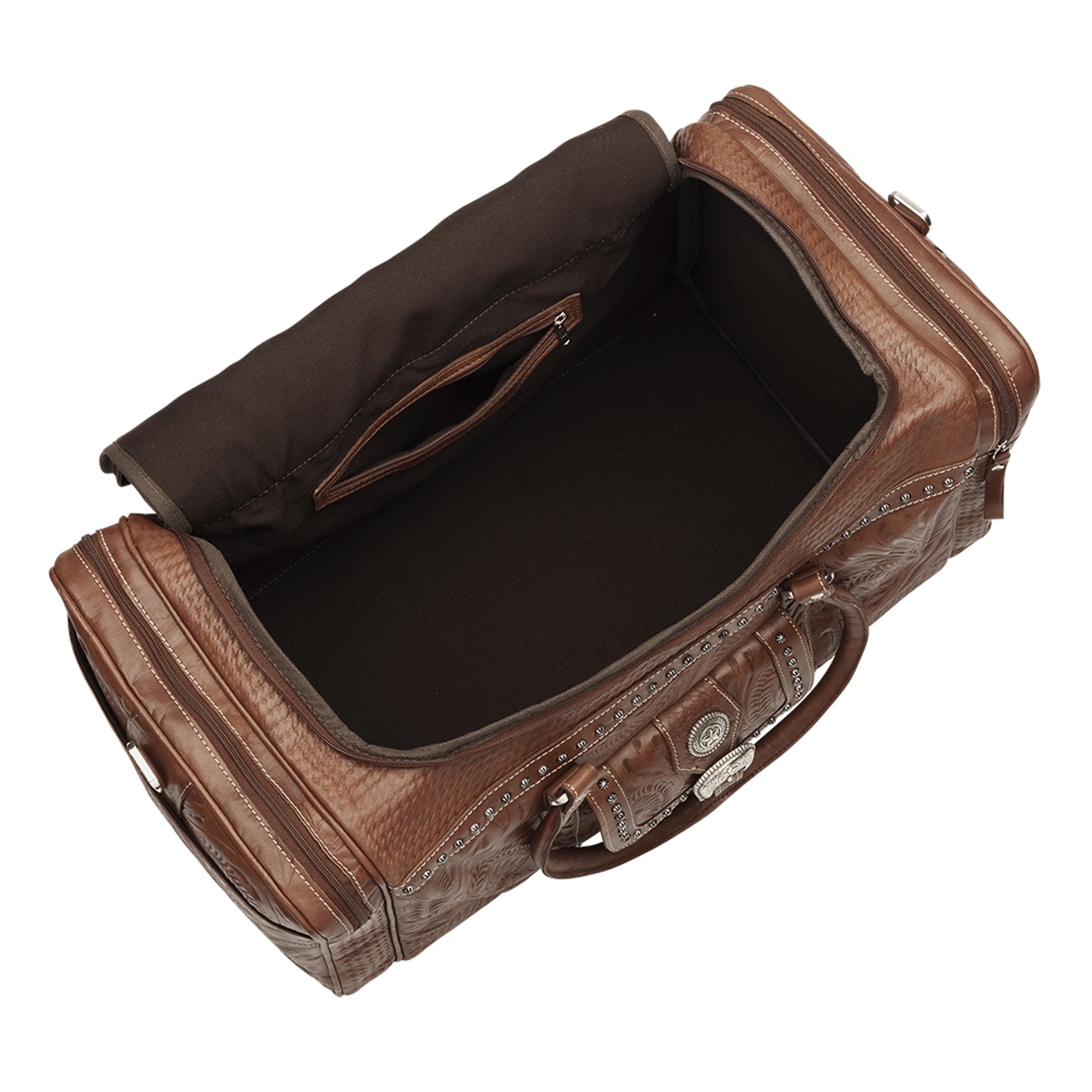 American West Classic Travel Zip Around Duffle Bag With Front Pouch And Side Zipper Pockets