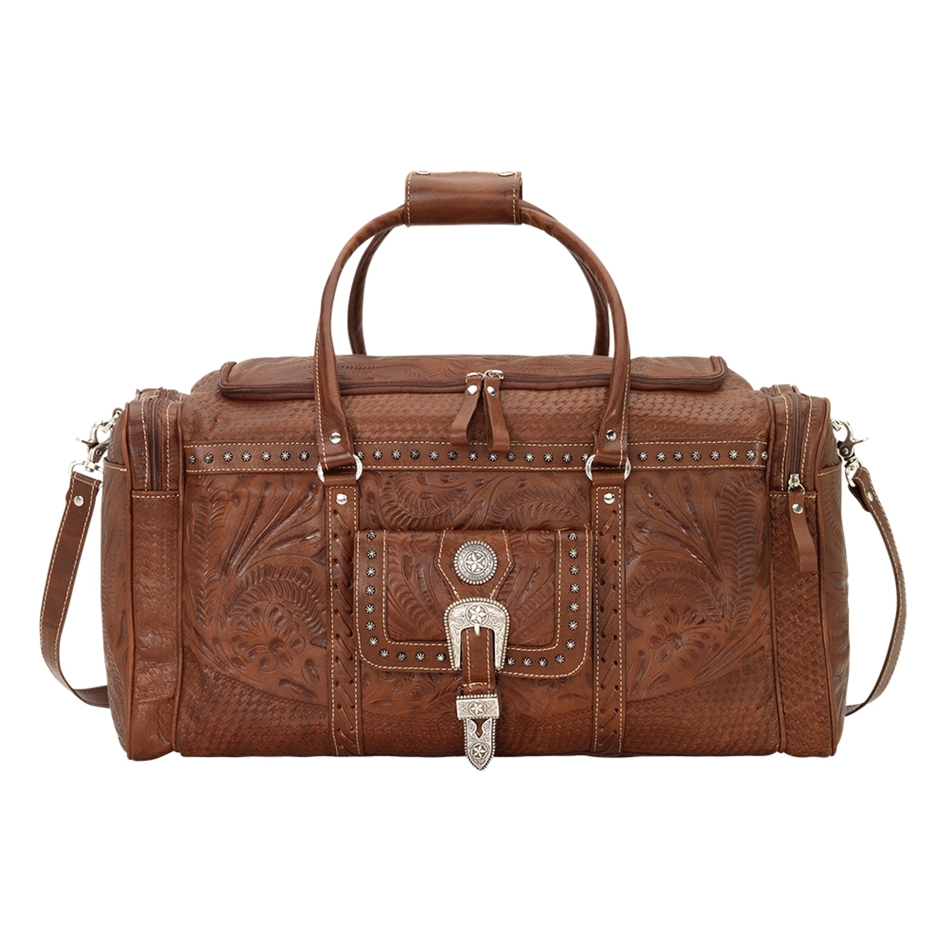 American West Classic Travel Zip Around Duffle Bag With Front Pouch And Side Zipper Pockets
