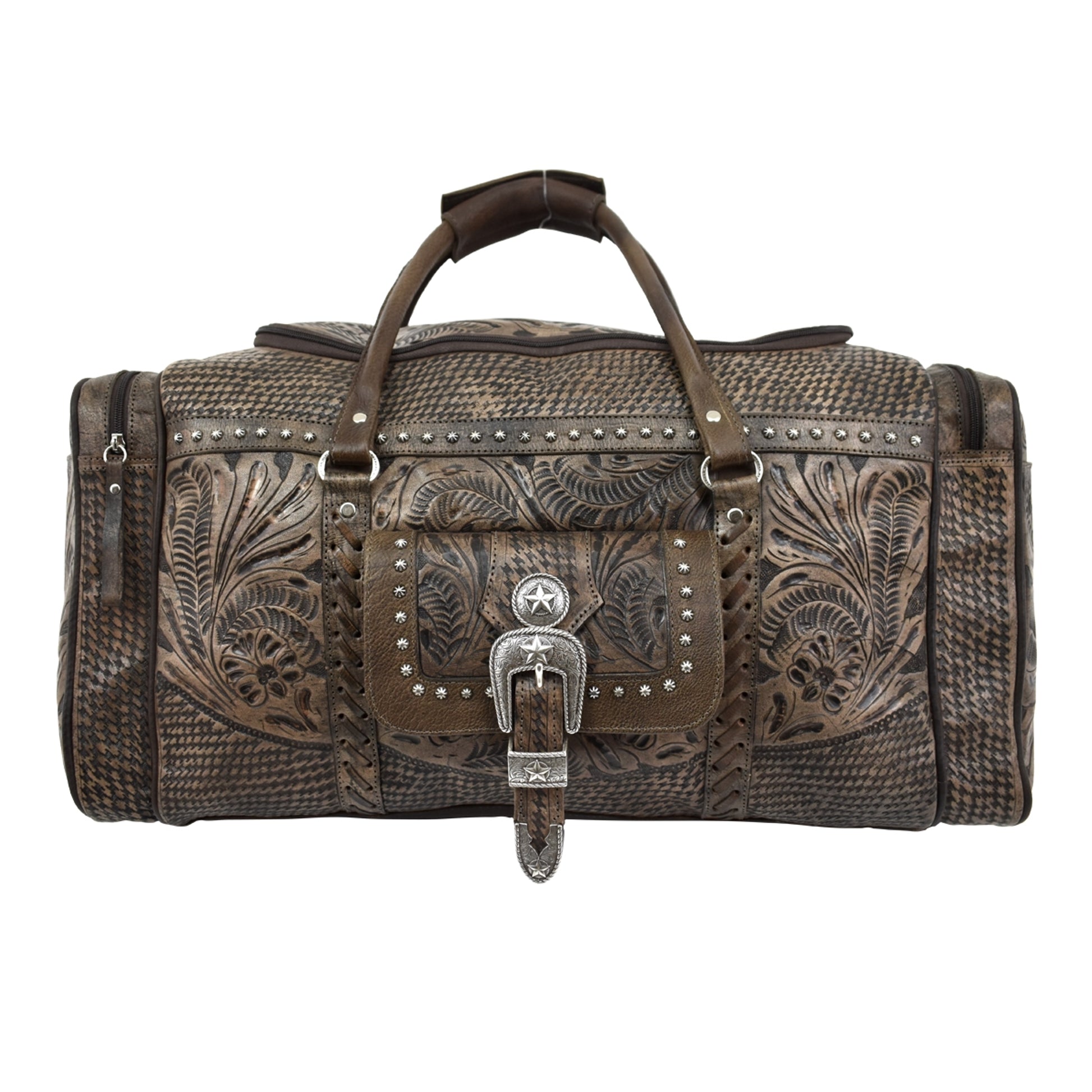 American West Classic Travel Zip Around Duffle Bag With Front Pouch And Side Zipper Pockets
