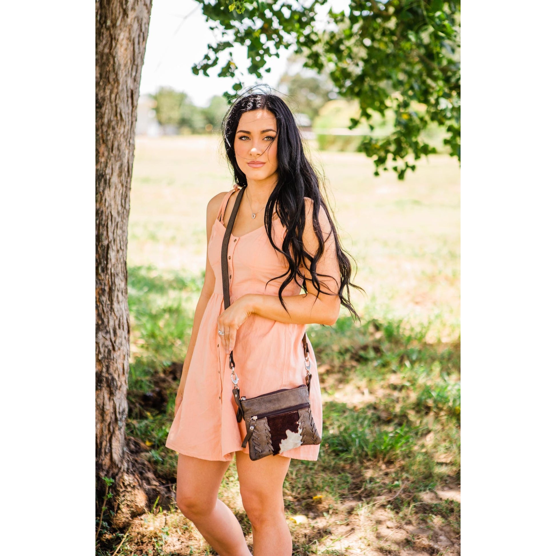 American West Cowtown Trail Rider Crossbody/Hip Bag with Hair-On Hide