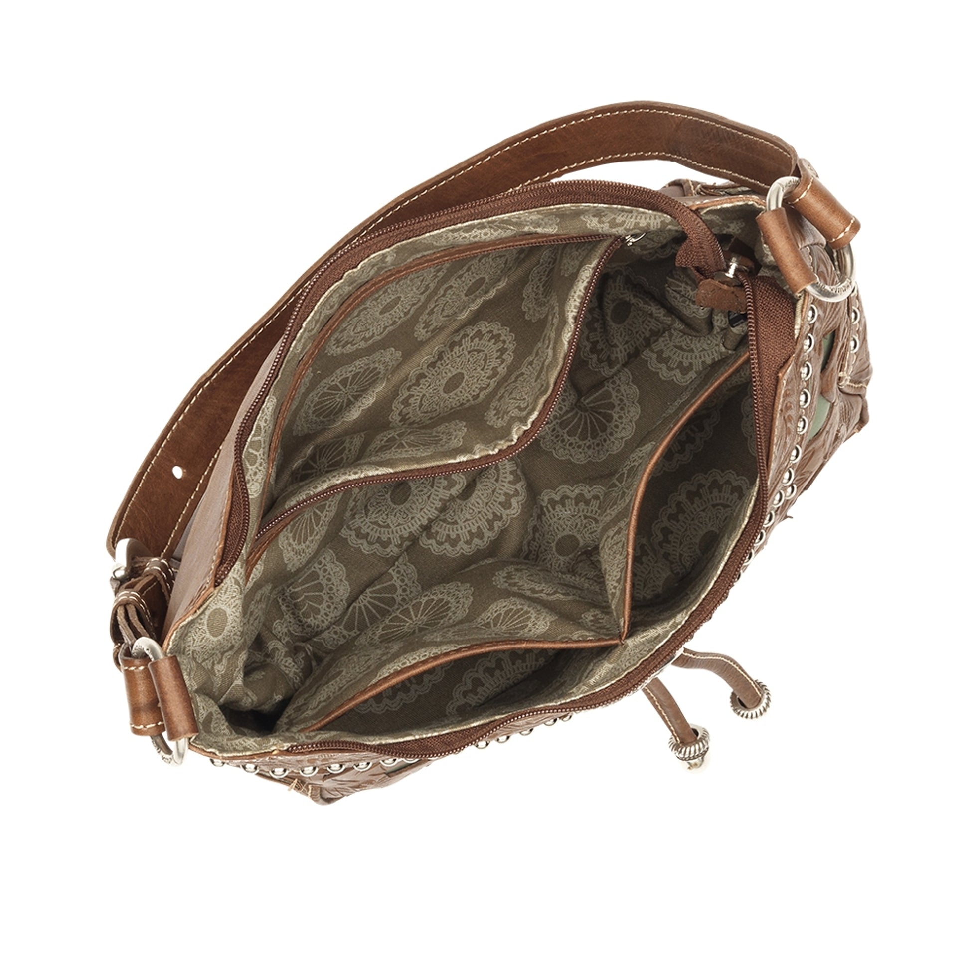 American West Lady Lace Zip Top Everyday Hobo With 2 Side Pockets