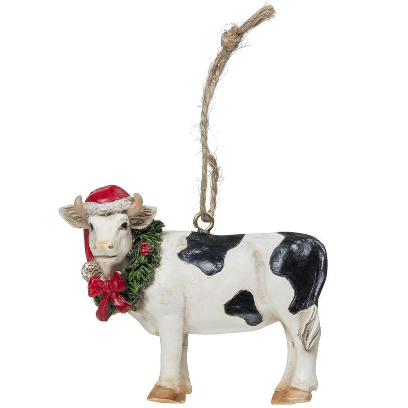 Gift Corral Cow with Wreath Ornament