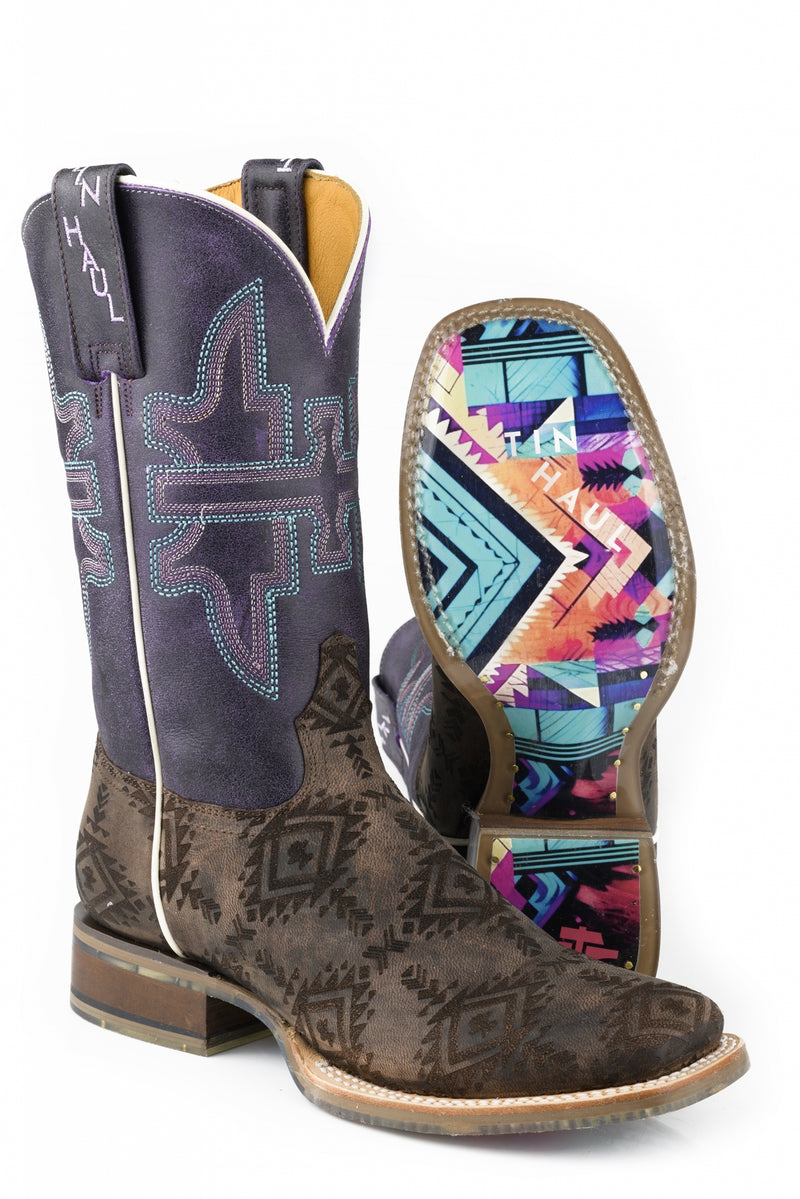 Tin Haul Ladies Sizzling Aztec Square Toe Boots