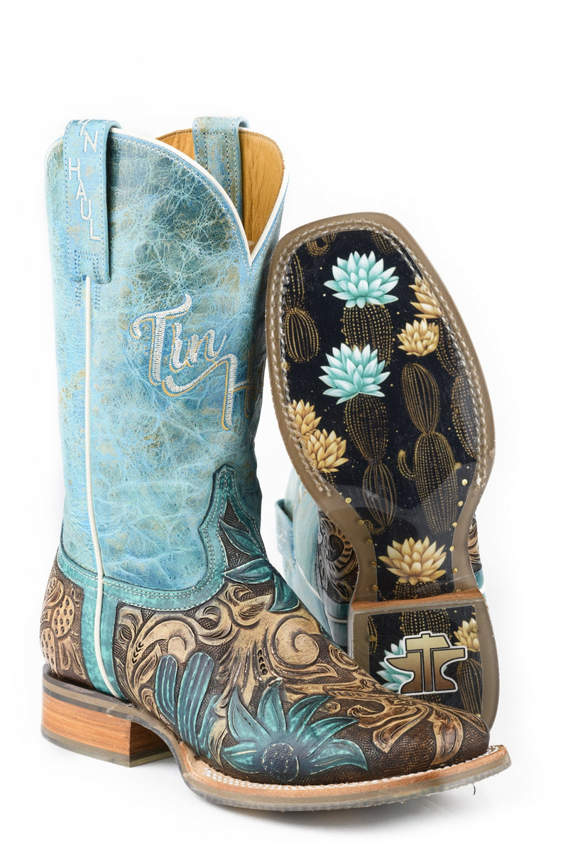 Tin Haul Ladies Cactus Flower Square Toe Boots