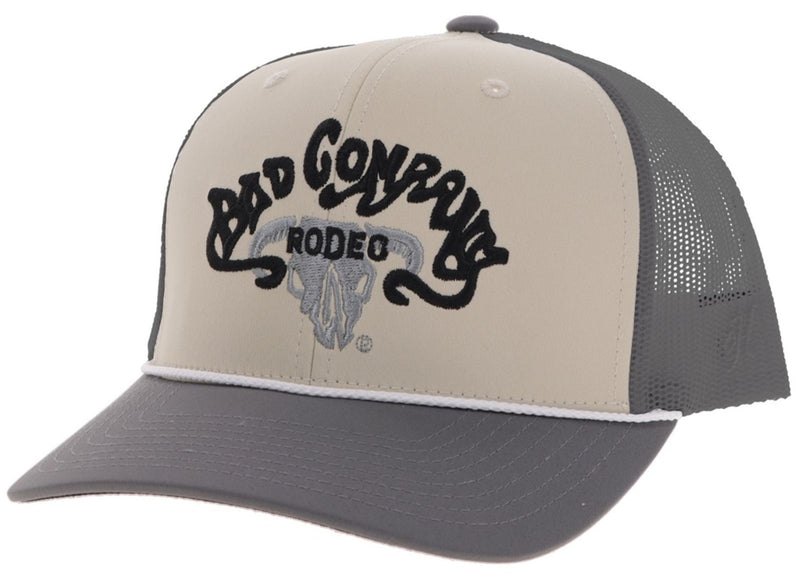 Bad Company Cream / Grey 6-Panel Trucker with Charcoal Bill and Black / Charcoal Embroidery Logo