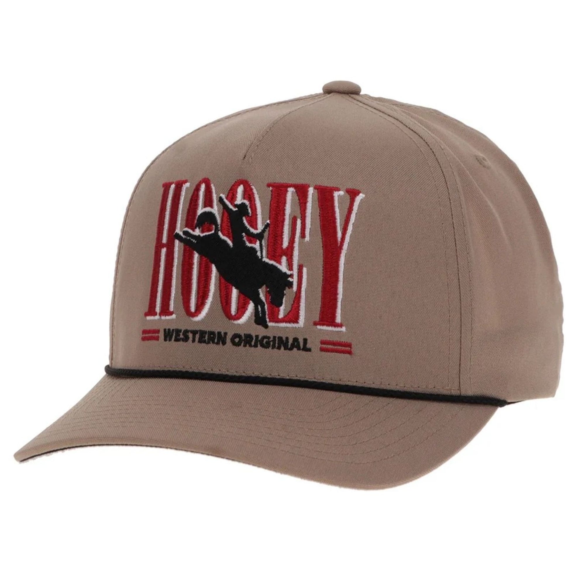 Wild Ride Tan 6-Panel Trucker with Red / White / Black Hooey Embroidery Logo