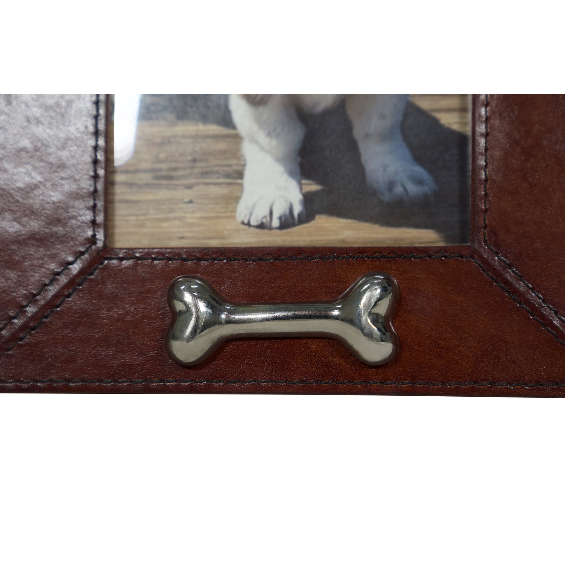 Huntley Equestrian Pet Leather Picture Frame with Silver Bone