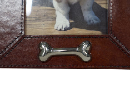 Huntley Equestrian Pet Leather Picture Frame with Silver Bone