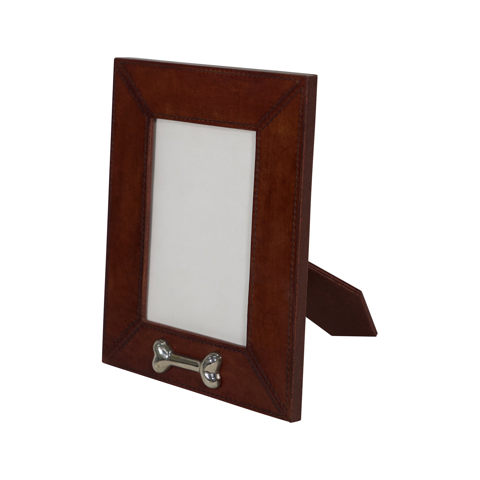 Huntley Equestrian Pet Leather Picture Frame with Silver Bone