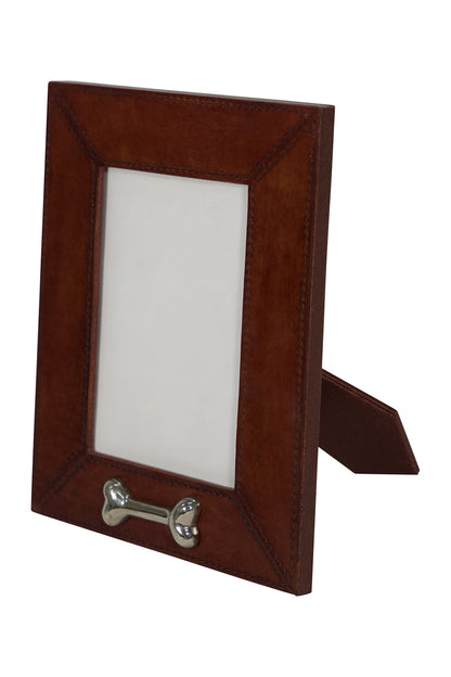 Huntley Equestrian Pet Leather Picture Frame with Silver Bone