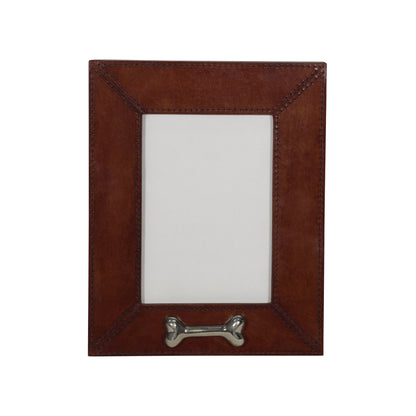 Huntley Equestrian Pet Leather Picture Frame with Silver Bone