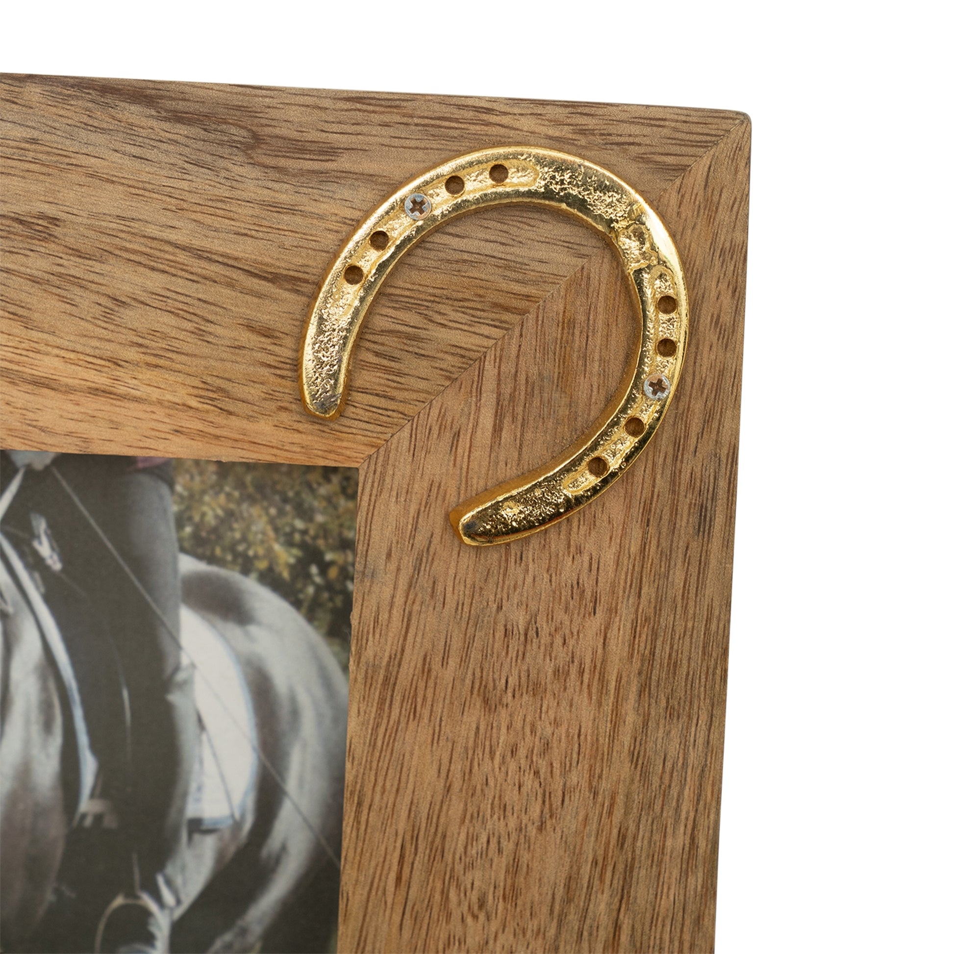 Huntley Equestrian Wooden Picture Frame with Gold Horse Shoes
