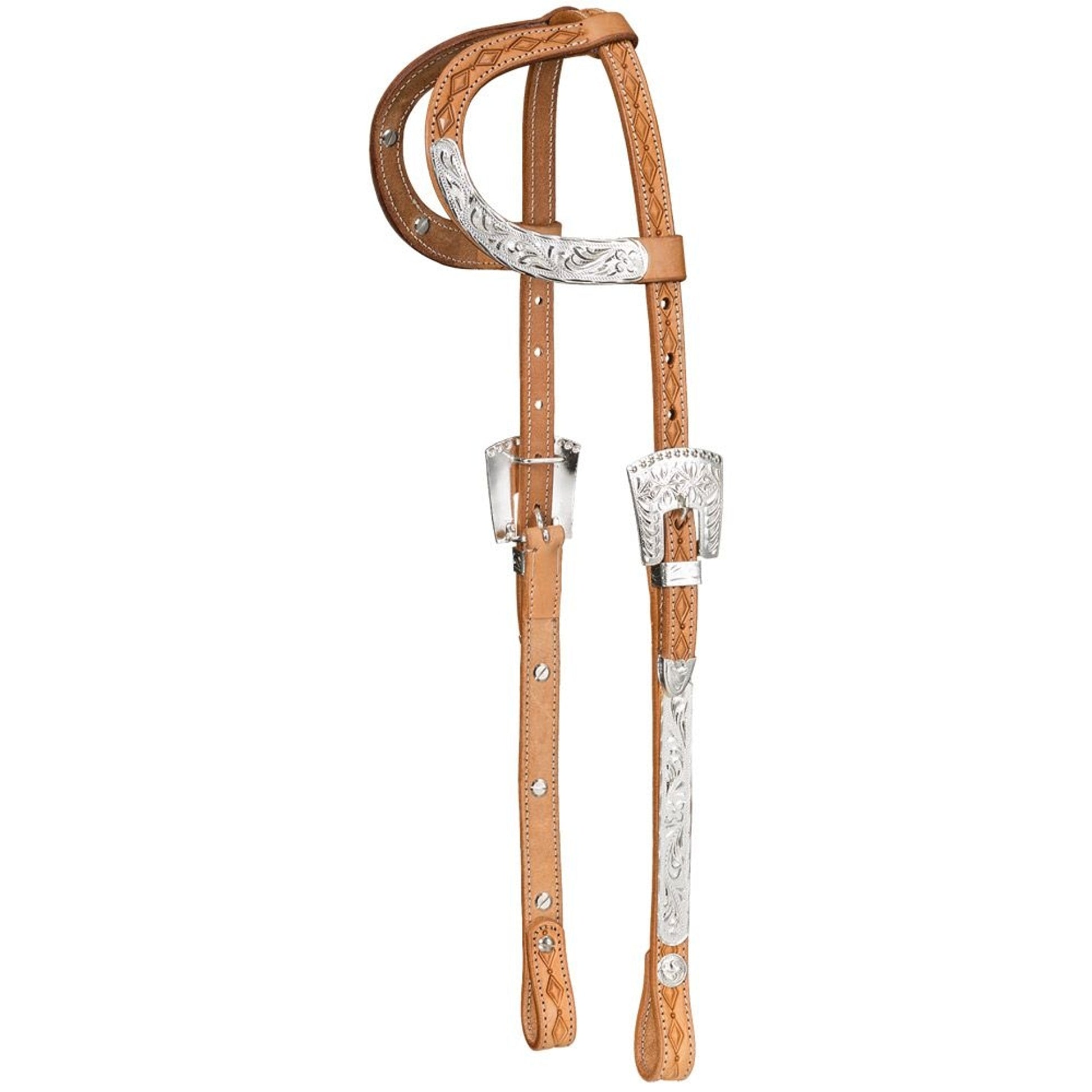 Silver Royal Double Ear Headstall with Diamond Tooling