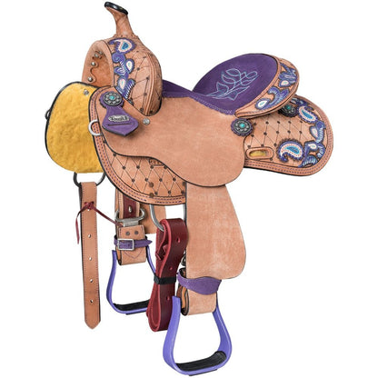 Tough1 Youth Purple Paisley Barrel Saddle