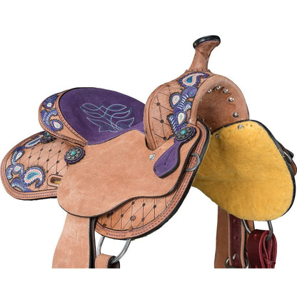 Tough1 Youth Purple Paisley Barrel Saddle