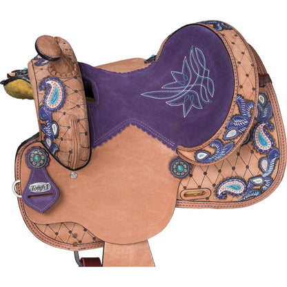 Tough1 Youth Purple Paisley Barrel Saddle