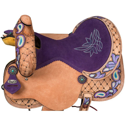 Tough1 Youth Purple Paisley Barrel Saddle