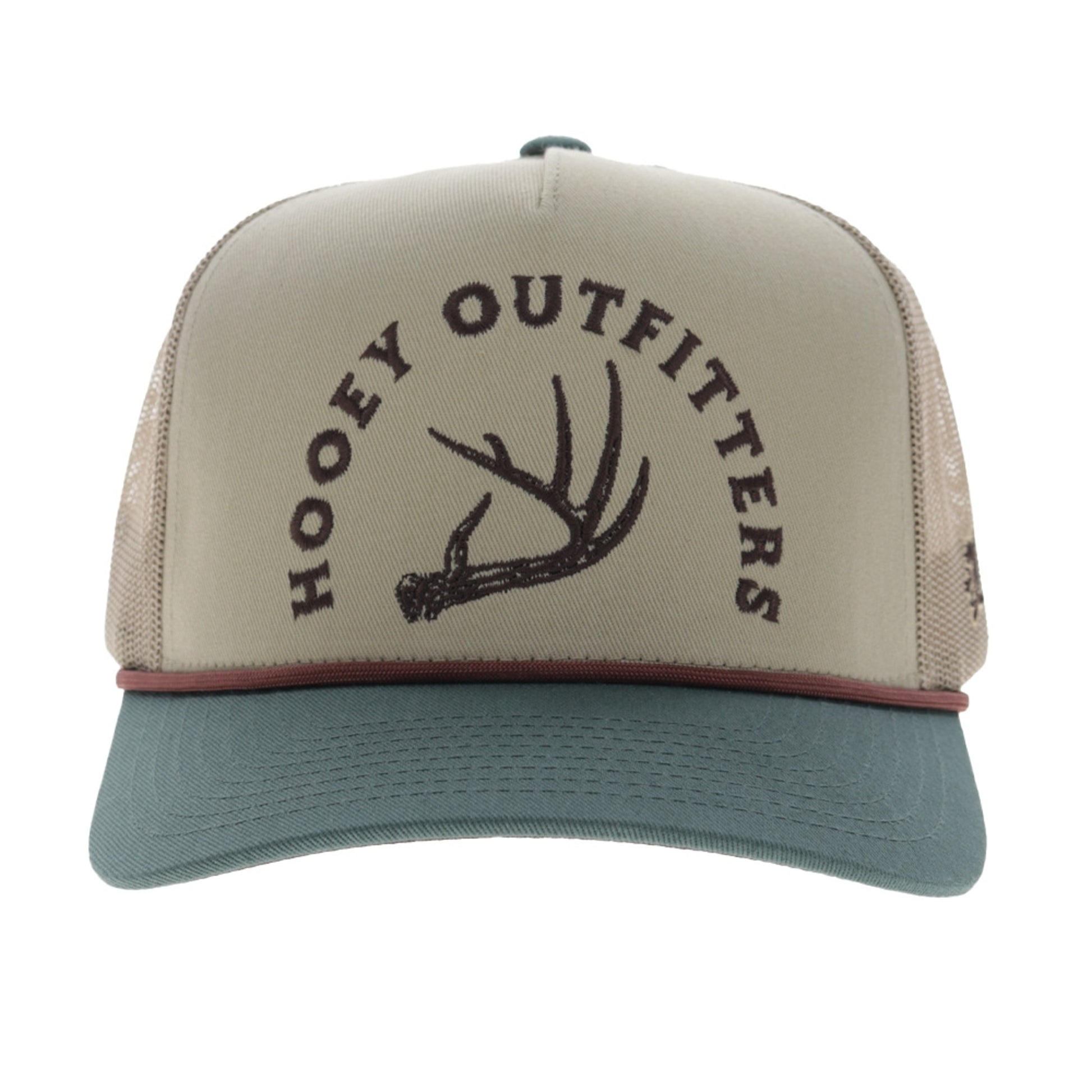 Hooey Shed 5-Panel Trucker with Brown Embroidery Logo and Green Bill