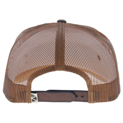 Hooey Shed 5-Panel Trucker Hat with Tan Embroidery Logo and Tan Bill