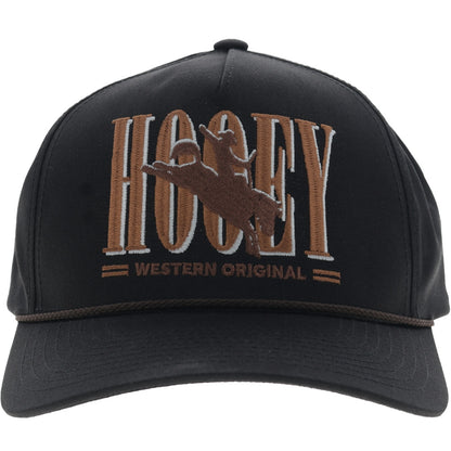 Hooey Wild Ride Black 5-Panel Trucker Hat with Brown/Grey Hooey Logo
