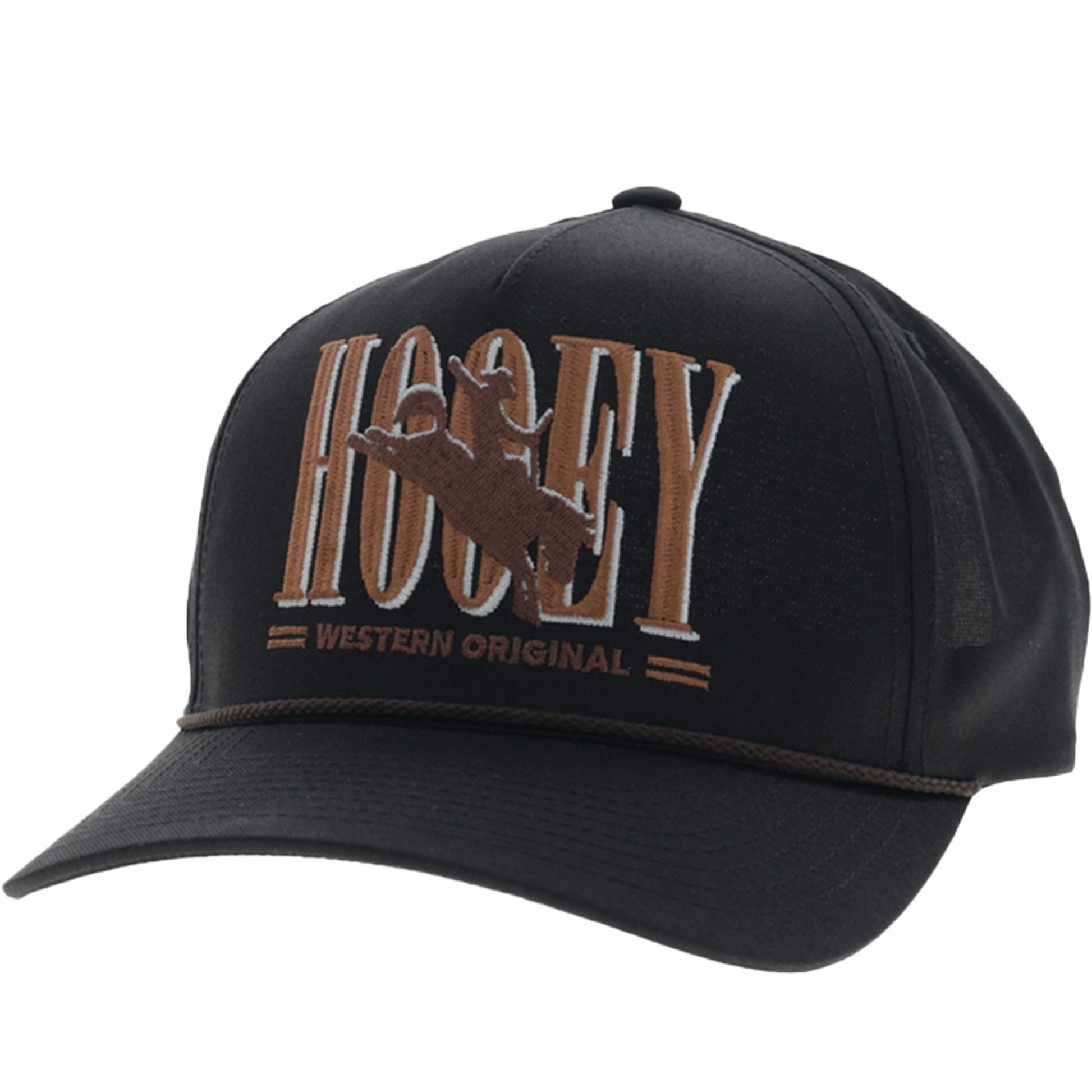 Hooey Wild Ride Black 5-Panel Trucker Hat with Brown/Grey Hooey Logo