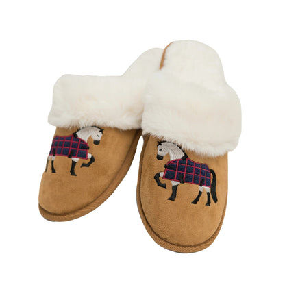 Grey Horse Faux Fur Suede Slippers