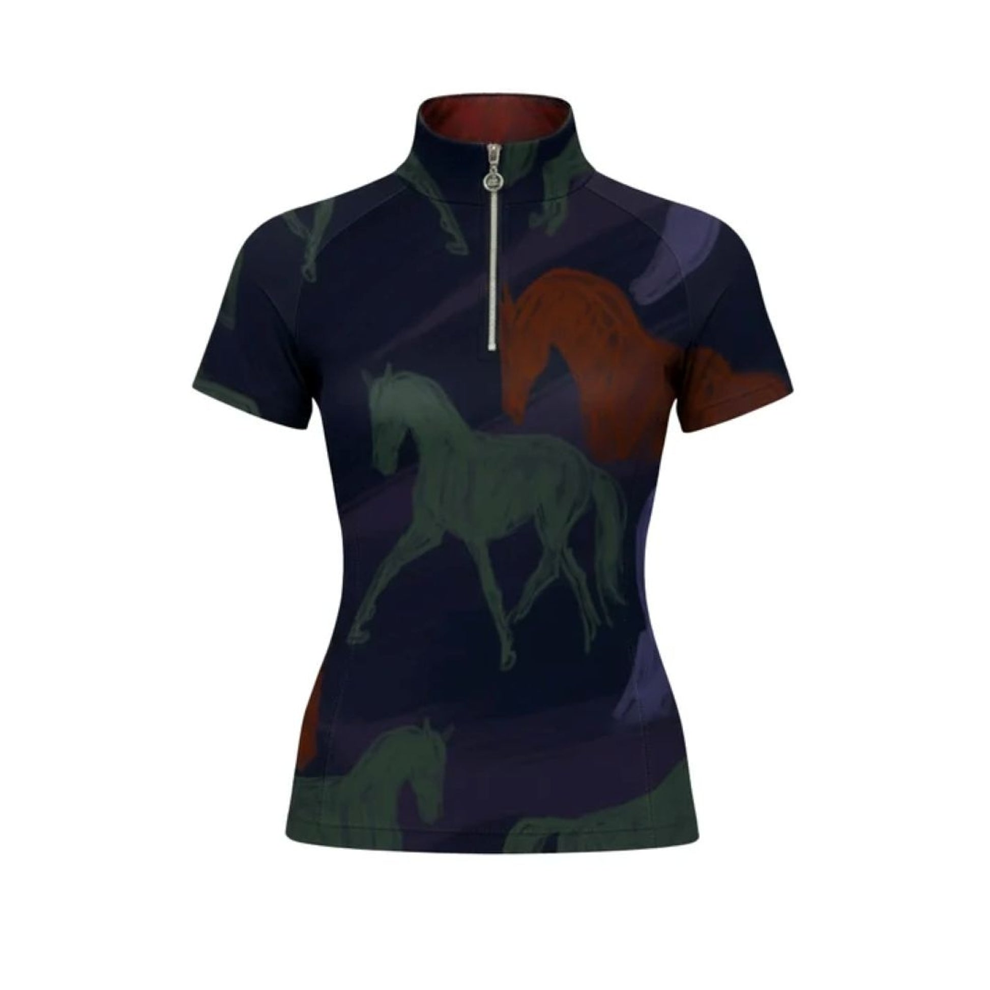Dapplebay Ladies Abstract Horses 1/4 Zip SS Riding Top