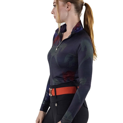 Dapplebay Ladies Abstract Horses 1/4 Zip LS Riding Top