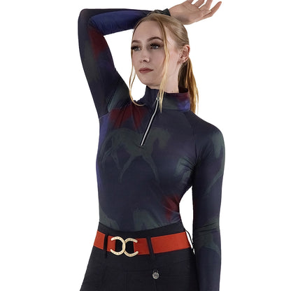 Dapplebay Ladies Abstract Horses 1/4 Zip LS Riding Top