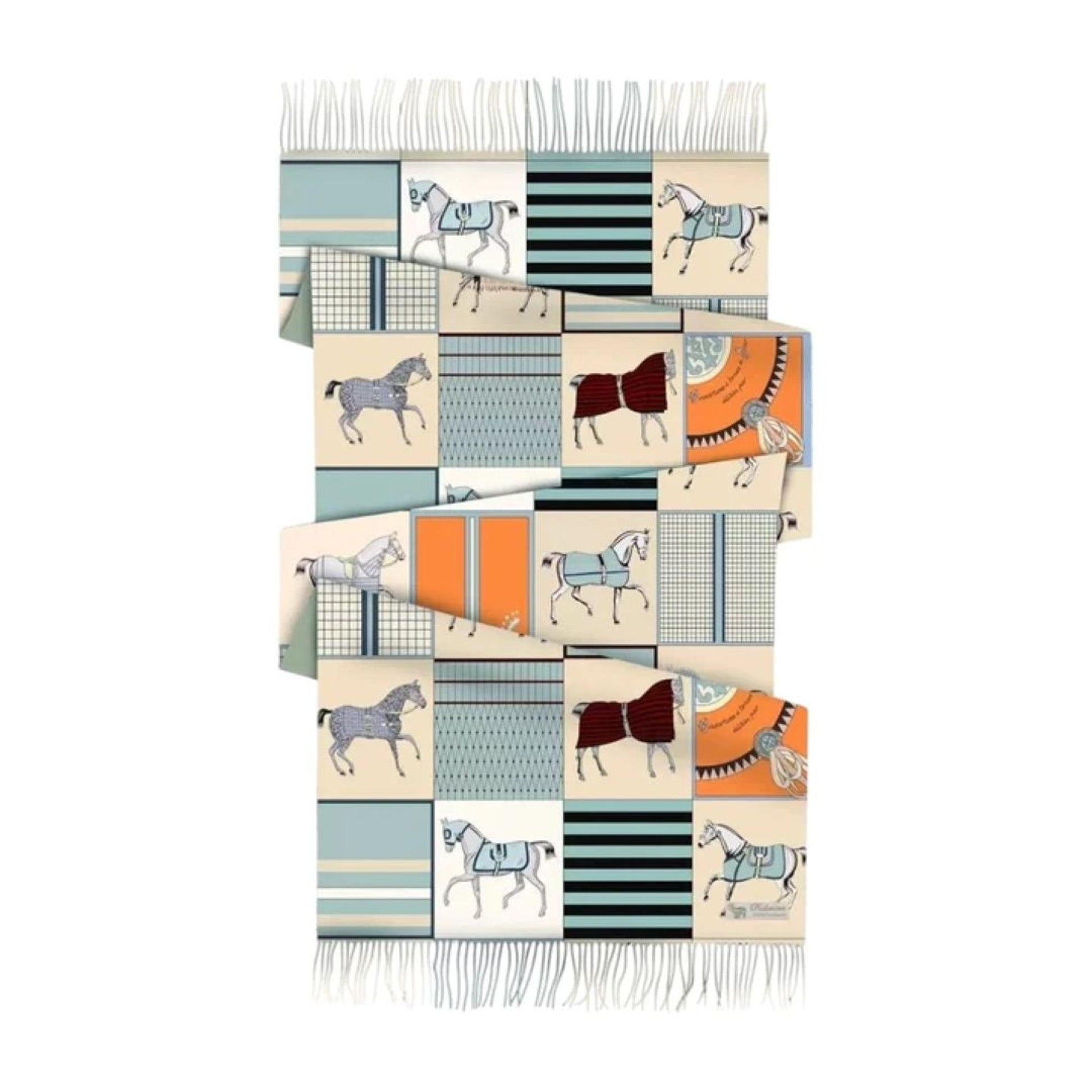 Awst Int'l Horses in Blankets Blue Acrylic Cashmere Scarf