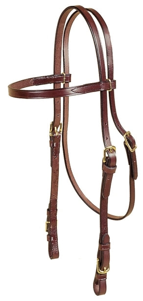 Tory Leather Brow Band Headstall - Brass Buckle Bit Ends