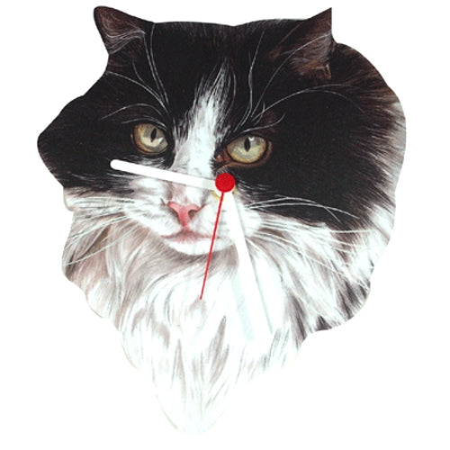 Tuxedo Cat Head Shaped Clock