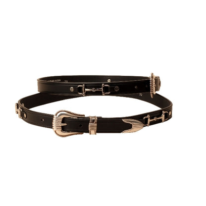Tory Leather Silver Snaffle Bits Belt & 3-Piece Buckle Set