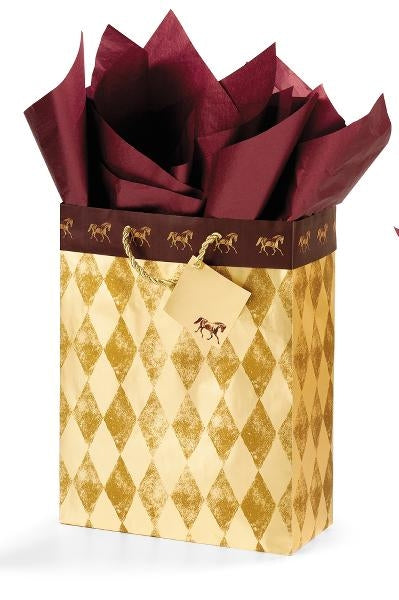 Harlequin Horses Vertical Vogue Gift Bag - Gold/Burgundy