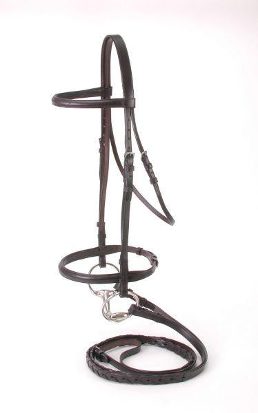 EquiRoyal Premium Leather Raised Snaffle Bridle Fancy Stitched With Laced Reins Cob