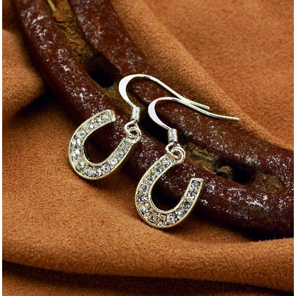 Rhinestone Horseshoe Dangle Earrings