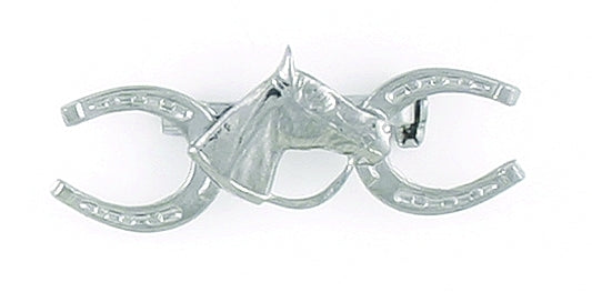 Finishing Touch Horsehead with Reins Between Horseshoes Stock Pin