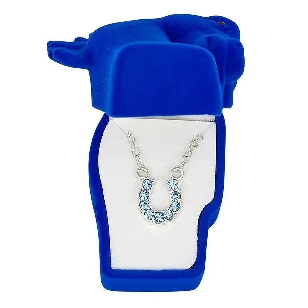 AWST Int'l Rhinestone Horseshoe Necklace with Horse Head Gift Box