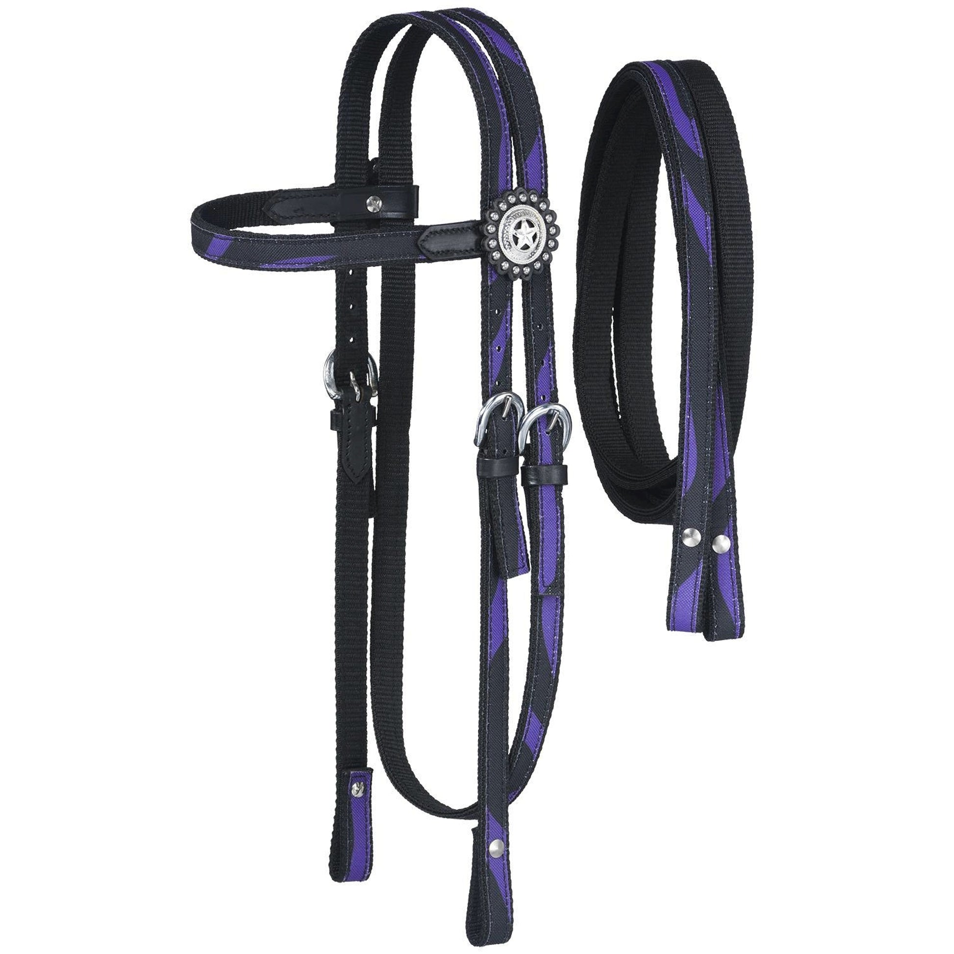 Tough-1 Dot & Print Browband Headstall/Rein Set - Zebra