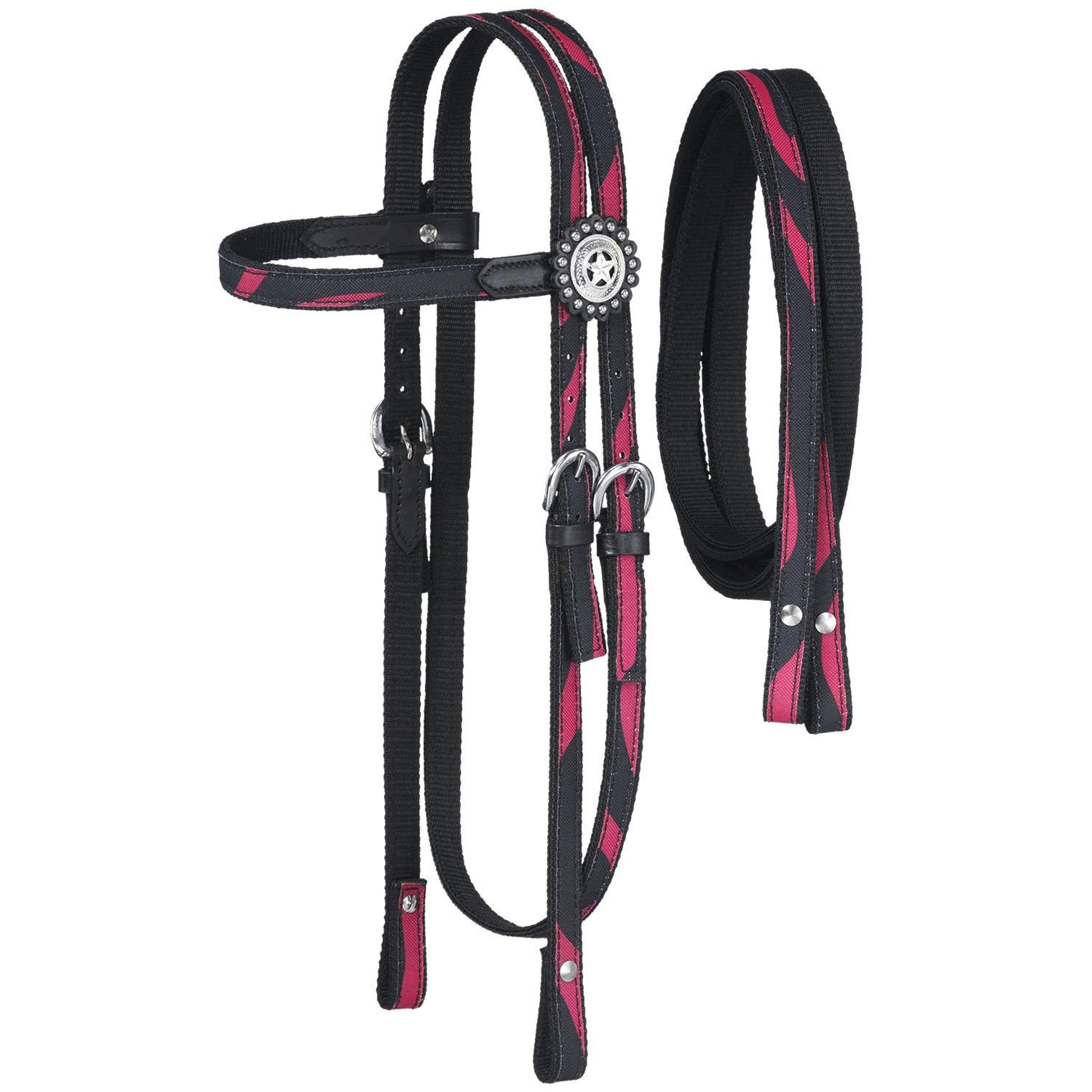 Tough-1 Dot & Print Browband Headstall/Rein Set - Zebra