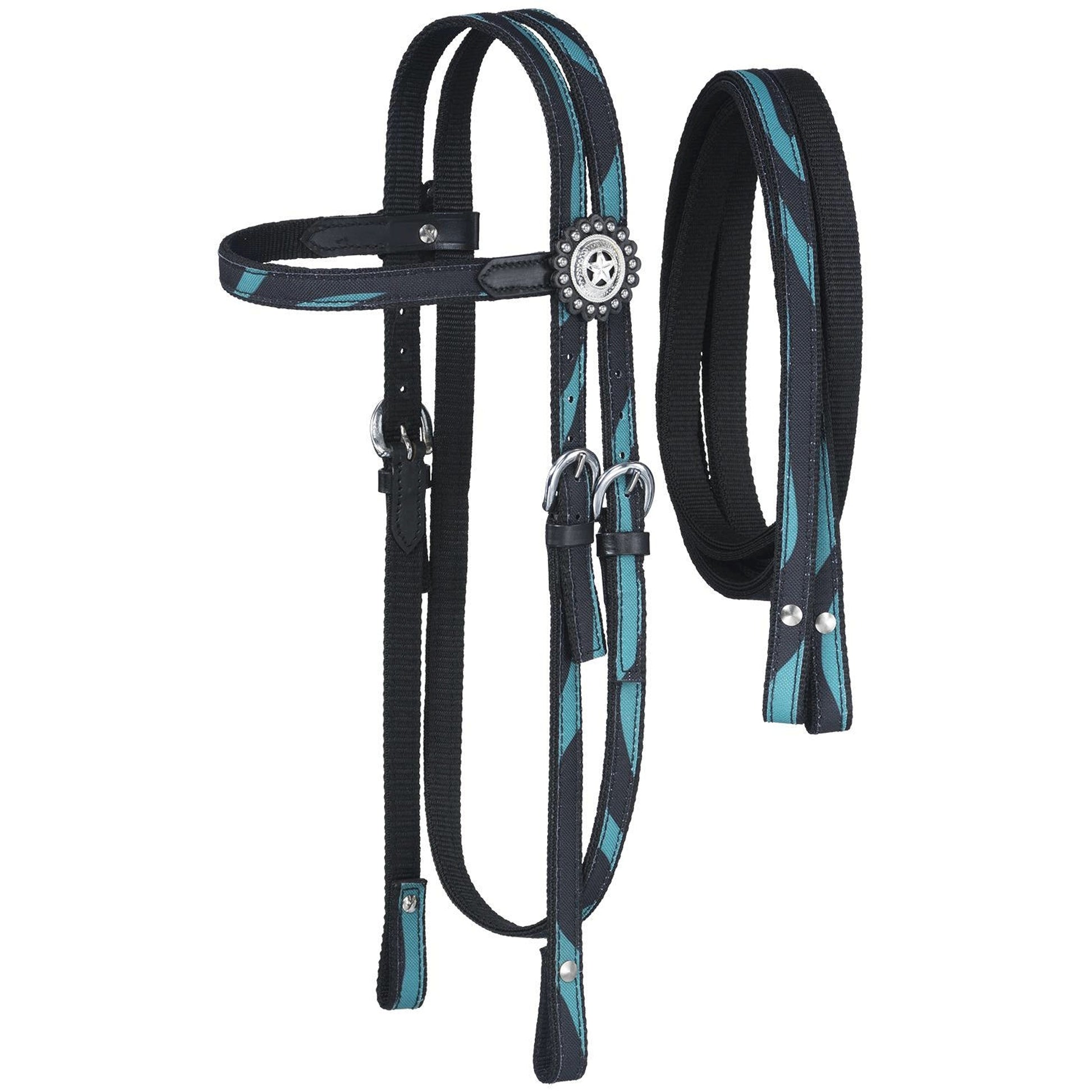 Tough-1 Dot & Print Browband Headstall/Rein Set - Zebra